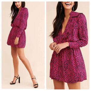Zadig & Voltaire Raspberry Pink Leopard Reveal Mini Dress 22288